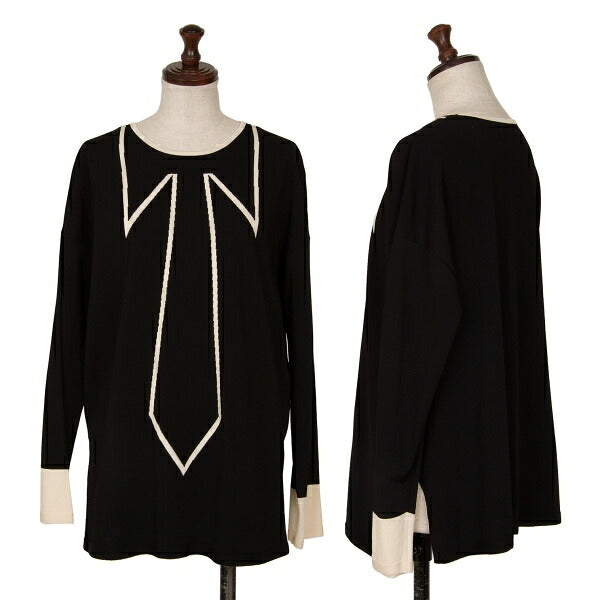 HIROKO KOSHINO Trompe L'oeil Tie Sweater Black Size 38