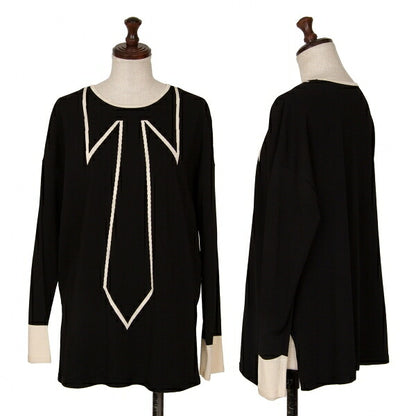 HIROKO KOSHINO Trompe L'oeil Tie Sweater Black Size 38