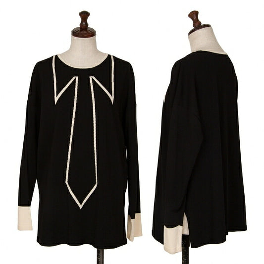 HIROKO KOSHINO Trompe L'oeil Tie Sweater Black Size 38