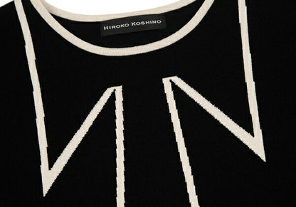 HIROKO KOSHINO Trompe L'oeil Tie Sweater Black Size 38