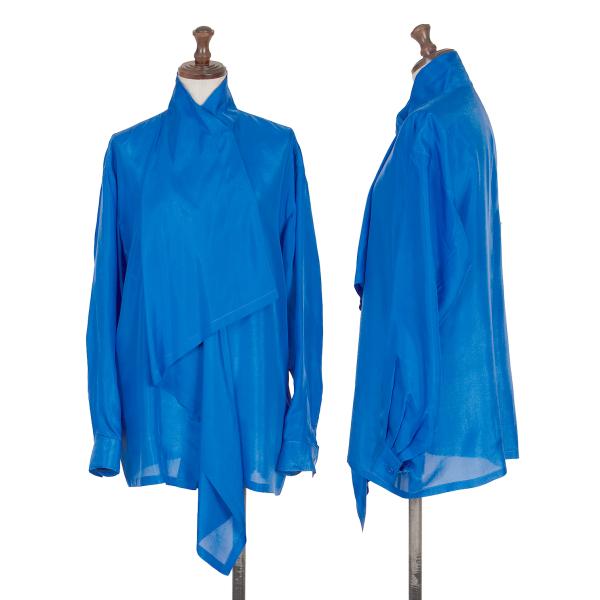 ISSEY MIYAKE Silk Asymmetric Drape Blouse Blue Size M