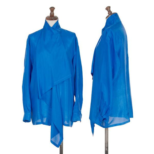 ISSEY MIYAKE Silk Asymmetric Drape Blouse Blue Size M