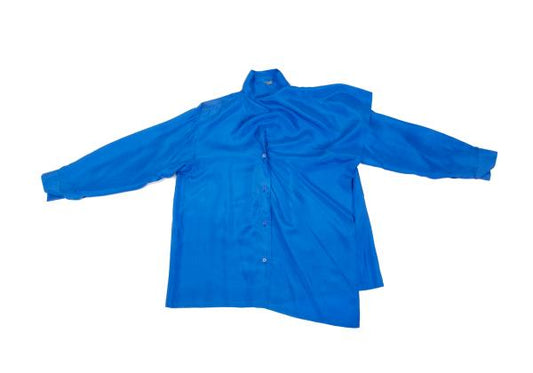 ISSEY MIYAKE Silk Asymmetric Drape Blouse Blue Size M