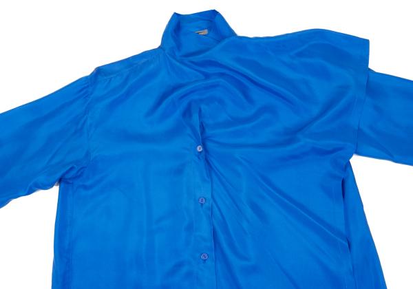 ISSEY MIYAKE Silk Asymmetric Drape Blouse Blue Size M