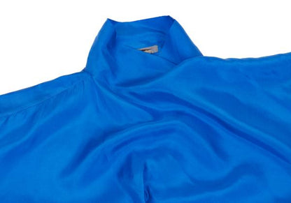 ISSEY MIYAKE Silk Asymmetric Drape Blouse Blue Size M
