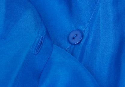 ISSEY MIYAKE Silk Asymmetric Drape Blouse Blue Size M