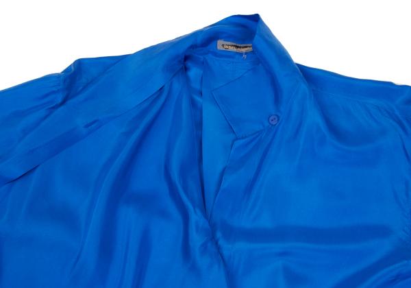 ISSEY MIYAKE Silk Asymmetric Drape Blouse Blue Size M