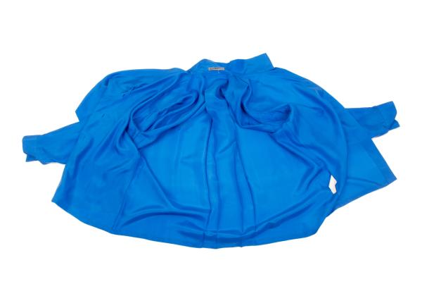 ISSEY MIYAKE Silk Asymmetric Drape Blouse Blue Size M
