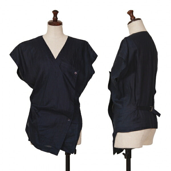 ISSEY MIYAKE Dyed Linen Sleeveless Jacket Indigo Size 9