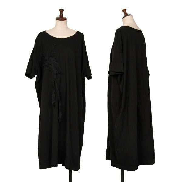 Y's Ribbon Appliqué Jersey Tunic Dress Black Size 2