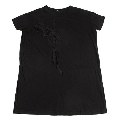 Y's Ribbon Appliqué Jersey Tunic Dress Black Size 2