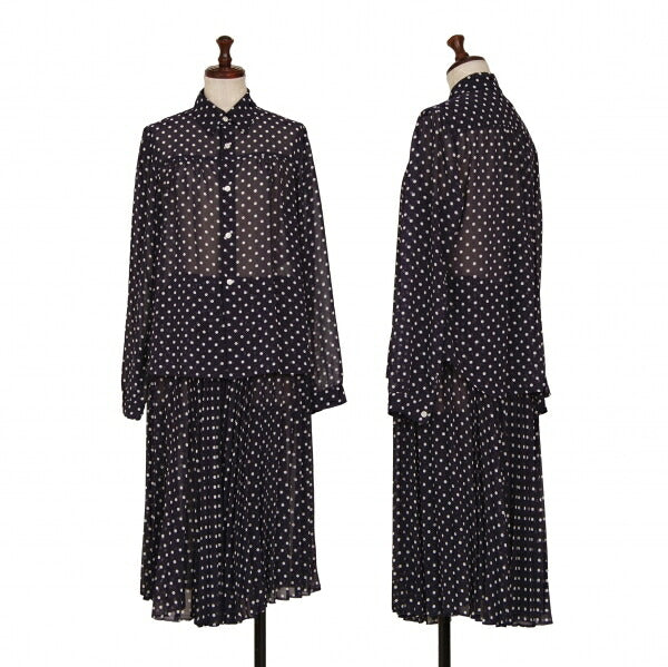 COMME des GARCONS Dot Chiffon Pleated Skirt Nvy/Wht Size SS