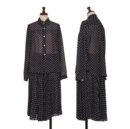 COMME des GARCONS Dot Chiffon Pleated Skirt Nvy/Wht Size SS