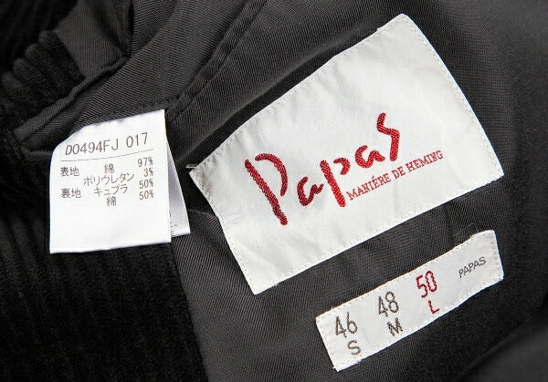 Papas Black Corduroy Single-Breasted Jacket Size 50L