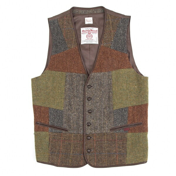 Papas Harris Tweed Patchwork Gilet Vest Multi Size L