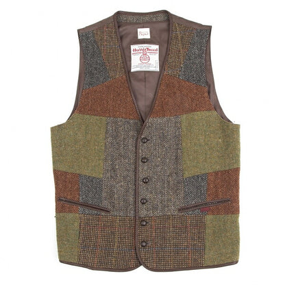 Papas Harris Tweed Patchwork Gilet Vest Multi Size L