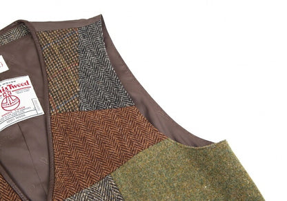 Papas Harris Tweed Patchwork Gilet Vest Multi Size L