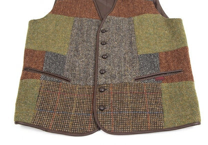 Papas Harris Tweed Patchwork Gilet Vest Multi Size L
