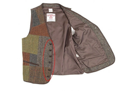 Papas Harris Tweed Patchwork Gilet Vest Multi Size L