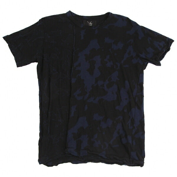 Y's Cotton Jacquard Seam T-Shirt Black Navy Size 4