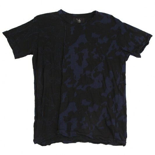 Y's Cotton Jacquard Seam T-Shirt Black Navy Size 4