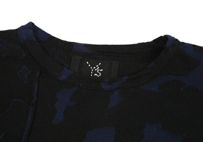 Y's Cotton Jacquard Seam T-Shirt Black Navy Size 4