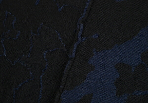 Y's Cotton Jacquard Seam T-Shirt Black Navy Size 4