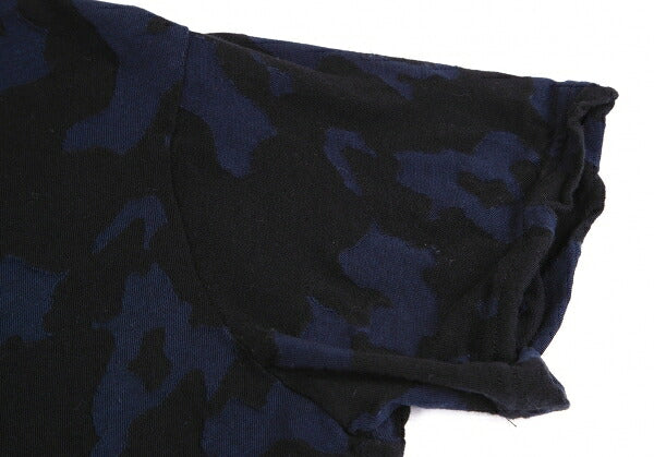 Y's Cotton Jacquard Seam T-Shirt Black Navy Size 4