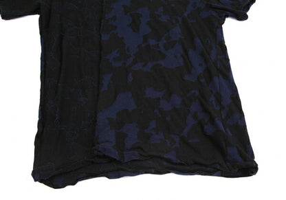 Y's Cotton Jacquard Seam T-Shirt Black Navy Size 4