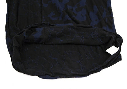 Y's Cotton Jacquard Seam T-Shirt Black Navy Size 4