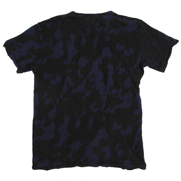 Y's Cotton Jacquard Seam T-Shirt Black Navy Size 4