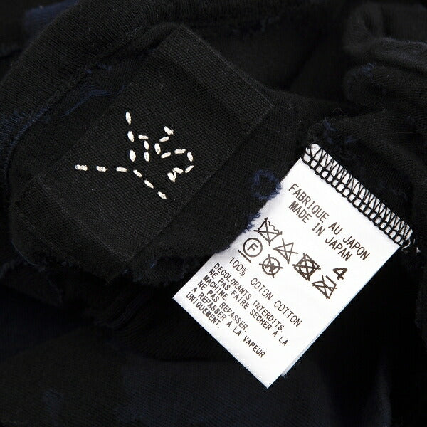 Y's Cotton Jacquard Seam T-Shirt Black Navy Size 4