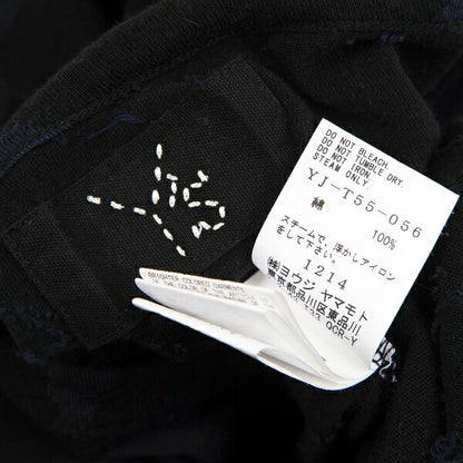 Y's Cotton Jacquard Seam T-Shirt Black Navy Size 4