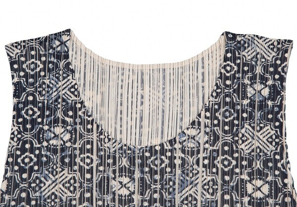 PLEATS PLEASE Geometric Print Tank Top Beige Navy Size 3
