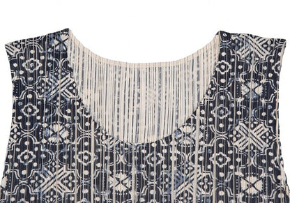 PLEATS PLEASE Geometric Print Tank Top Beige Navy Size 3