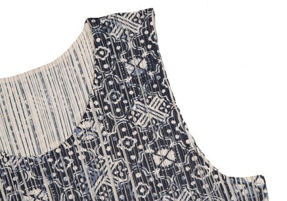 PLEATS PLEASE Geometric Print Tank Top Beige Navy Size 3
