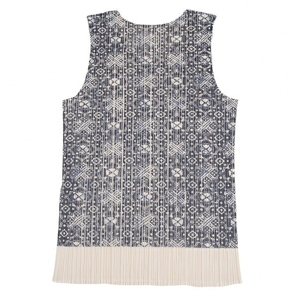 PLEATS PLEASE Geometric Print Tank Top Beige Navy Size 3