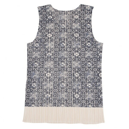 PLEATS PLEASE Geometric Print Tank Top Beige Navy Size 3