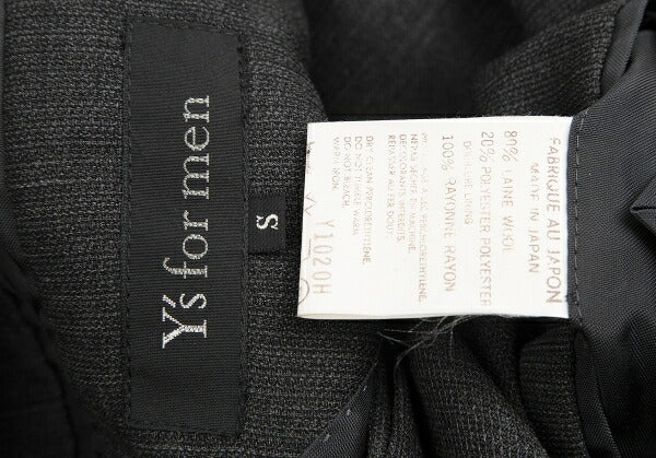 Y's for men Wool Poly 3B Single Jacket Charcoal Gray Size S