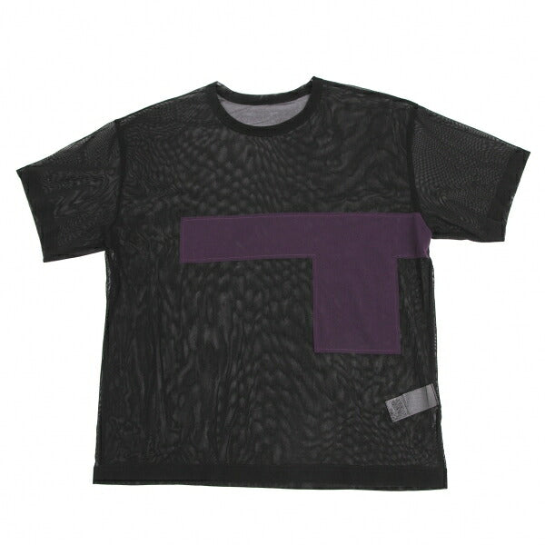 Y's Poly Mesh Front Patch T-Shirt Black Size 2