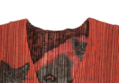 PLEATS PLEASE 98AW Folk Art Tiger Cat Vest Orange Size 3