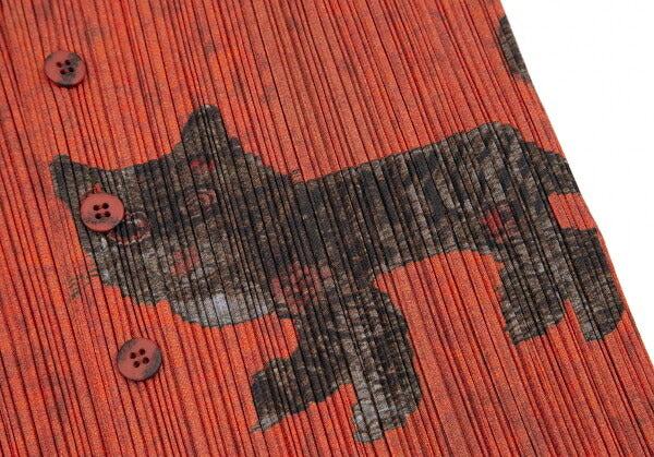 PLEATS PLEASE 98AW Folk Art Tiger Cat Vest Orange Size 3