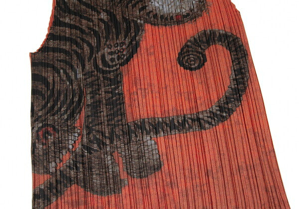 PLEATS PLEASE 98AW Folk Art Tiger Cat Vest Orange Size 3