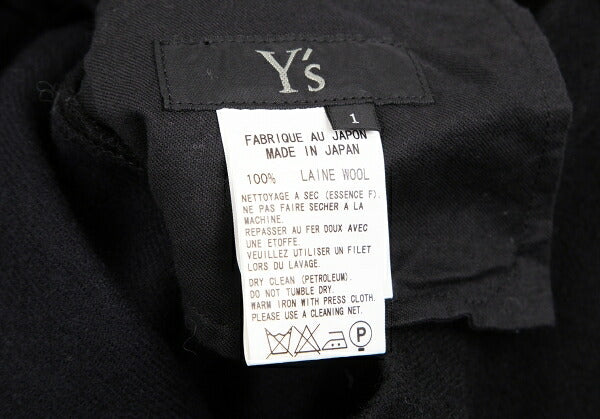 Y's Brushed Wool Cargo Pocket Tapered Pants Black Size 1