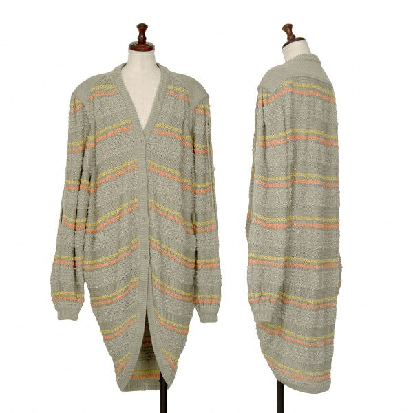 ISSEY MIYAKE Open Sleeve Stripe Knit Cardigan Gray Size M