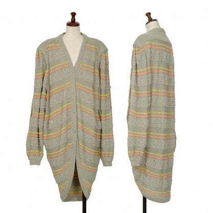 ISSEY MIYAKE Open Sleeve Stripe Knit Cardigan Gray Size M