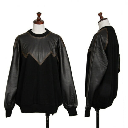 ISSEY MIYAKE Leather Zigzag Panel Wool Sweater Black Size M