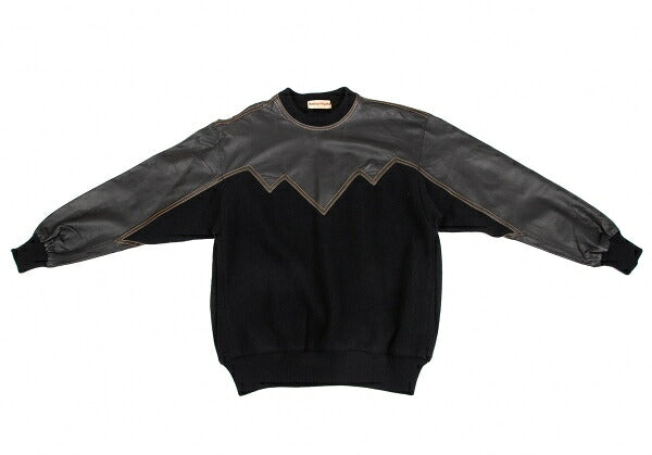 ISSEY MIYAKE Leather Zigzag Panel Wool Sweater Black Size M