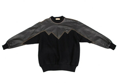 ISSEY MIYAKE Leather Zigzag Panel Wool Sweater Black Size M