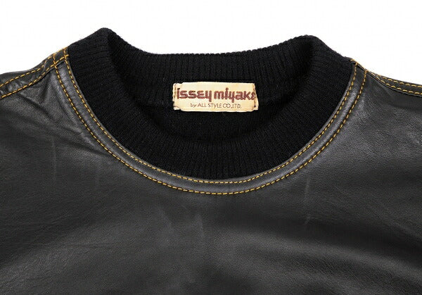 ISSEY MIYAKE Leather Zigzag Panel Wool Sweater Black Size M